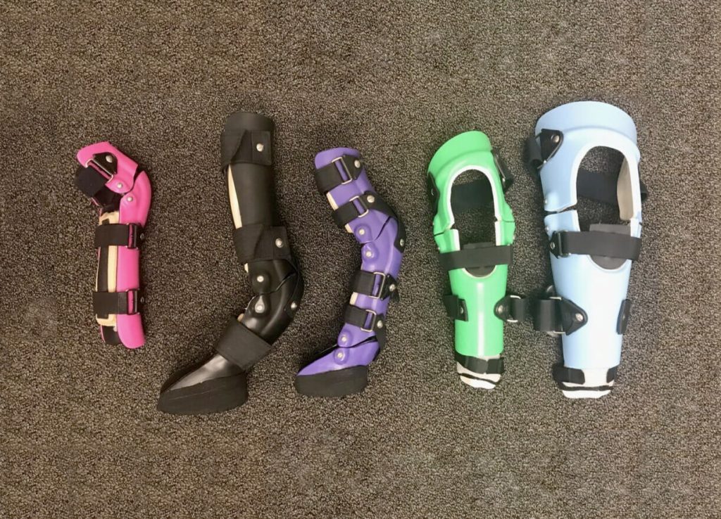 A selection of colorful custom dog braces
